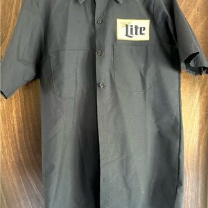 Navy Blue, Short Sleeve Button Down Shirt, Miller Lite Patch, Size Small